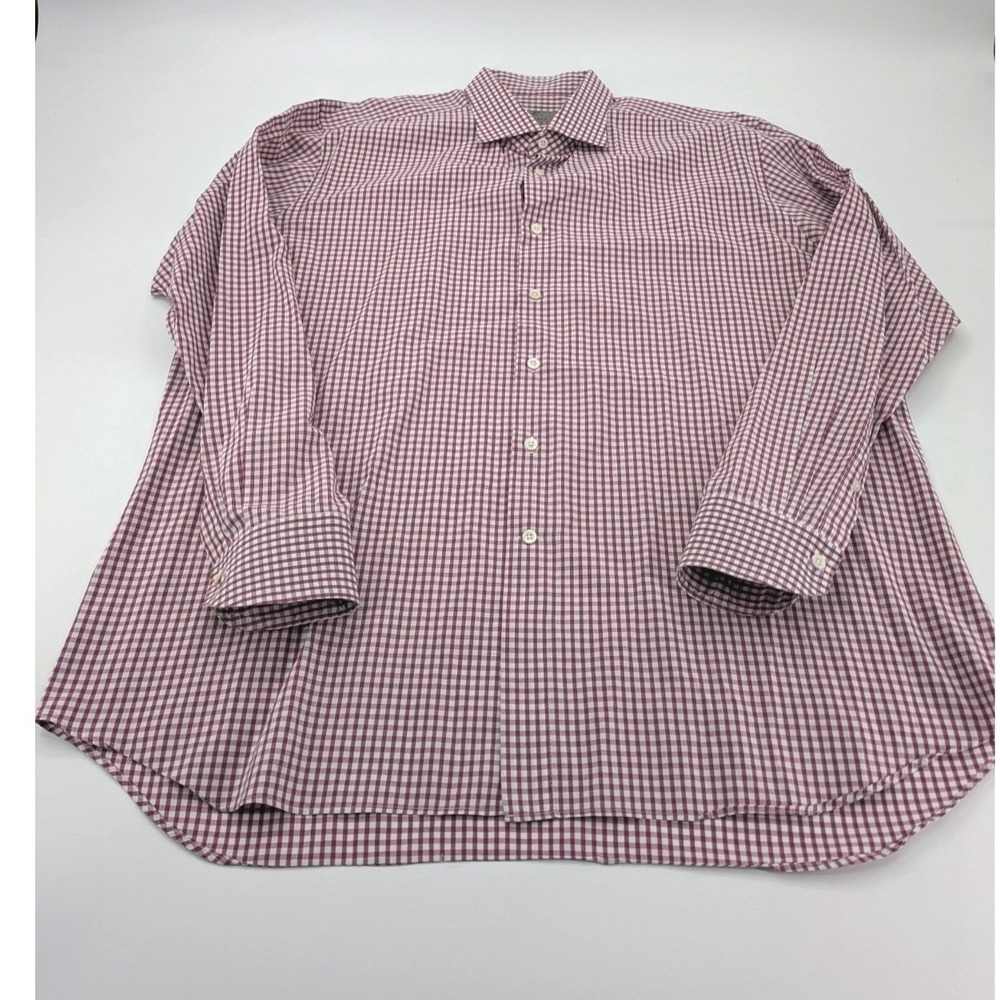Canali 1934 Button Up Dress Shirt Mens XXL 18‎ 46 Pink White Check Cotton Italy
